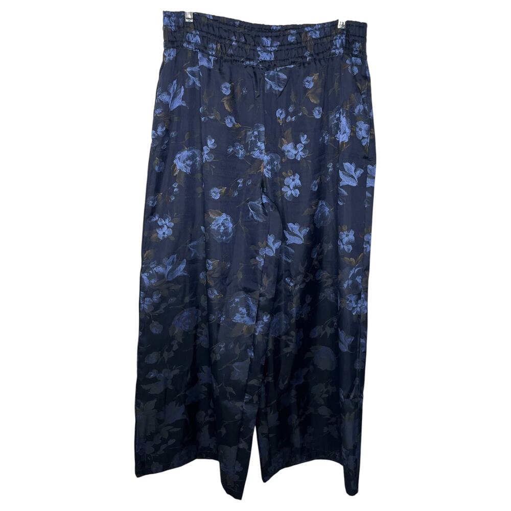 Anthropologie Pants L The Somerset Navy Jacquard Floral Pull-On Wide Leg Palazzo - Picture 3 of 10